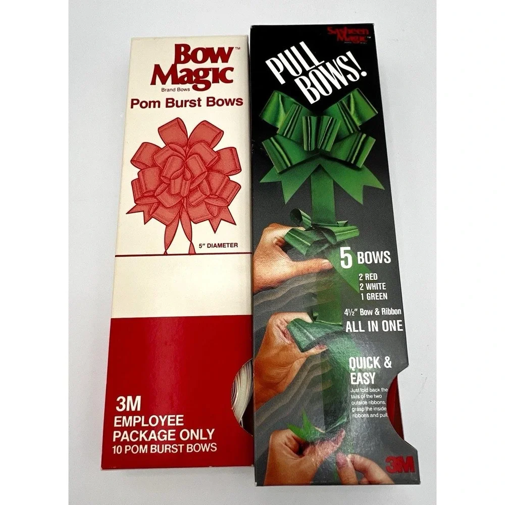 3M Bow Magic 10 Box Pom Burst White Bows + Multicolored Pull Bows Lot New NOS